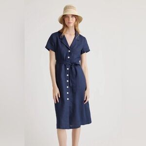 NWT Quince 100% linen button down midi dress in Deep Navy size XL